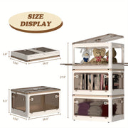 Storage Cabinet with Libs 3Packs Clear Doors Shelves Organizer Stackable Storage Bins Folding Storage Box Collapsible Bookshelf