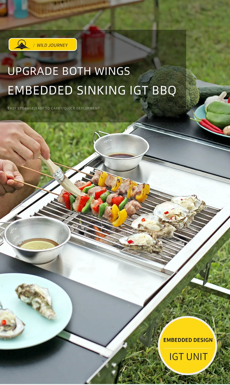 Outdoor  Camping IGT Folding Portable Table Barbecue Rack BBQ Household Novelty Tourism Cool Camping Supplies gear Grill