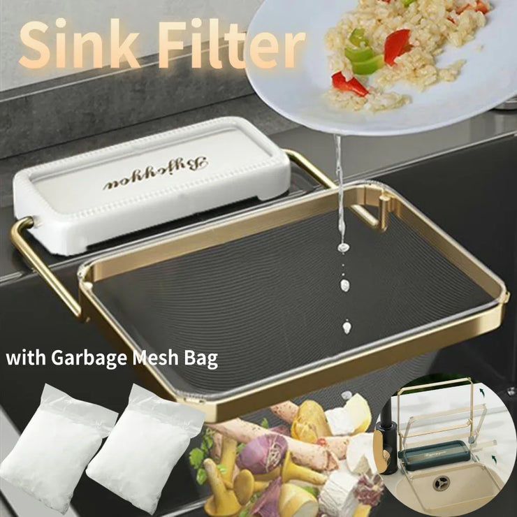 Kitchen Sink Filter Rack Foldable Sink Strainer Mesh Bag Stand Waste Garbage Net Shelf Anti-Clogging Disposable Garbage Mesh Bag