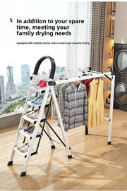 Multifunctional Folding Ladder – Space-Saving Herringbone Design, Dual-Purpose Clothes Rack for Home Use