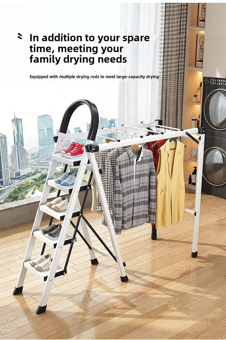 Multifunctional Folding Ladder – Space-Saving Herringbone Design, Dual-Purpose Clothes Rack for Home Use