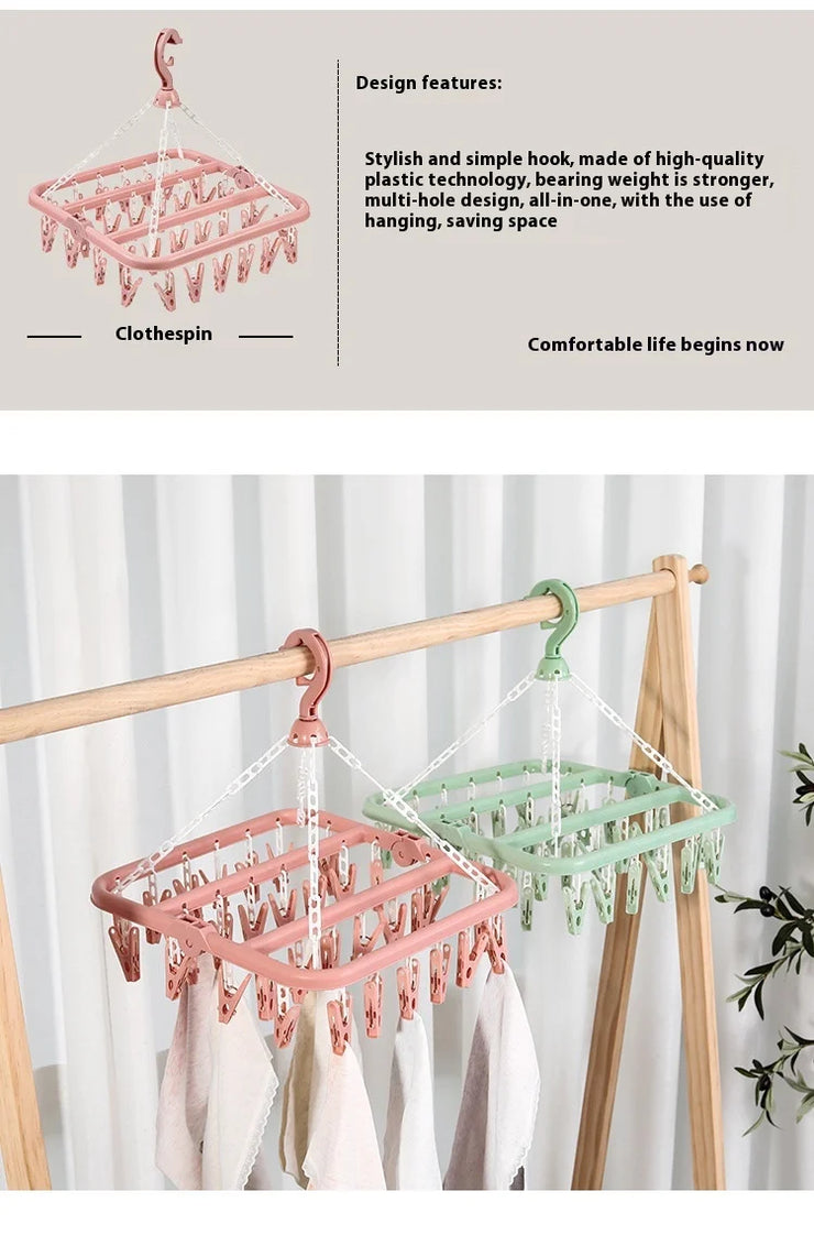 32 Clips Clothes Drying Hanger PP Windproof Clothespin for Underwear Sock Household Foldable Multi Functional Laundry Racks