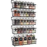 5pcs Wall Mounted Kitchen Shelves Black Metal Spice Storage Rack Hanging Pantry Seasoning Organizers Space Saving for Cabinet