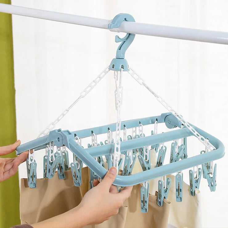 32 Clips Clothes Drying Hanger PP Windproof Clothespin for Underwear Sock Household Foldable Multi Functional Laundry Racks