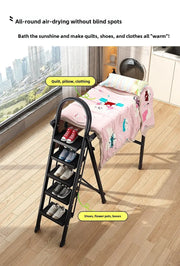 Multifunctional Folding Ladder – Space-Saving Herringbone Design, Dual-Purpose Clothes Rack for Home Use