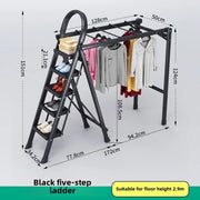 Multifunctional Folding Ladder – Space-Saving Herringbone Design, Dual-Purpose Clothes Rack for Home Use