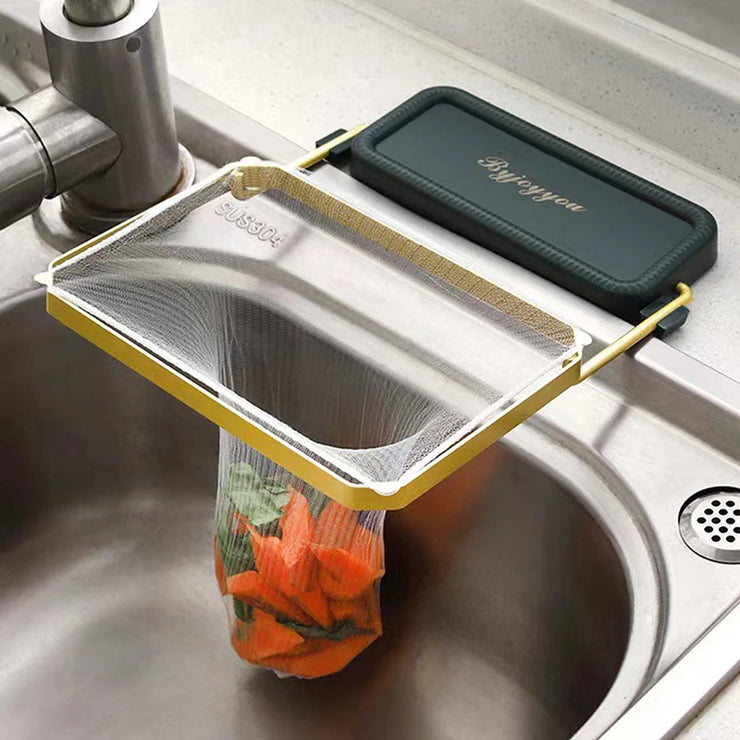 Sink Filter Rack Kitchen Foldable Food Waste Sink Strainer Mesh Bag Stand Garbage Net Shelf Anti-Clogging Garbage Mesh Bag