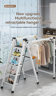 Multifunctional Folding Ladder with Retractable Clothes Rack – Zigzag Ladder for Home Use