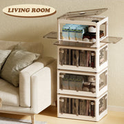 Storage Cabinet with Libs 3Packs Clear Doors Shelves Organizer Stackable Storage Bins Folding Storage Box Collapsible Bookshelf