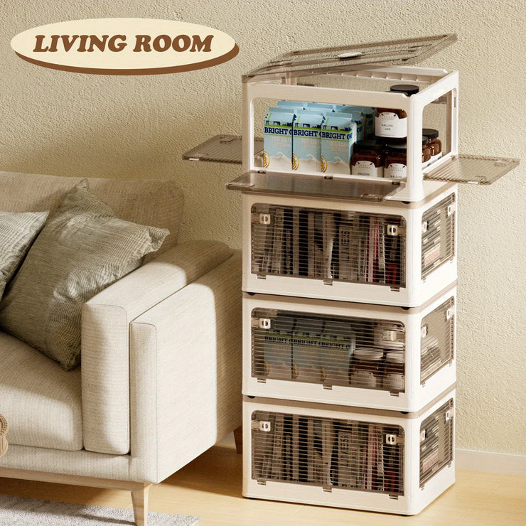 Storage Cabinet with Libs 3Packs Clear Doors Shelves Organizer Stackable Storage Bins Folding Storage Box Collapsible Bookshelf