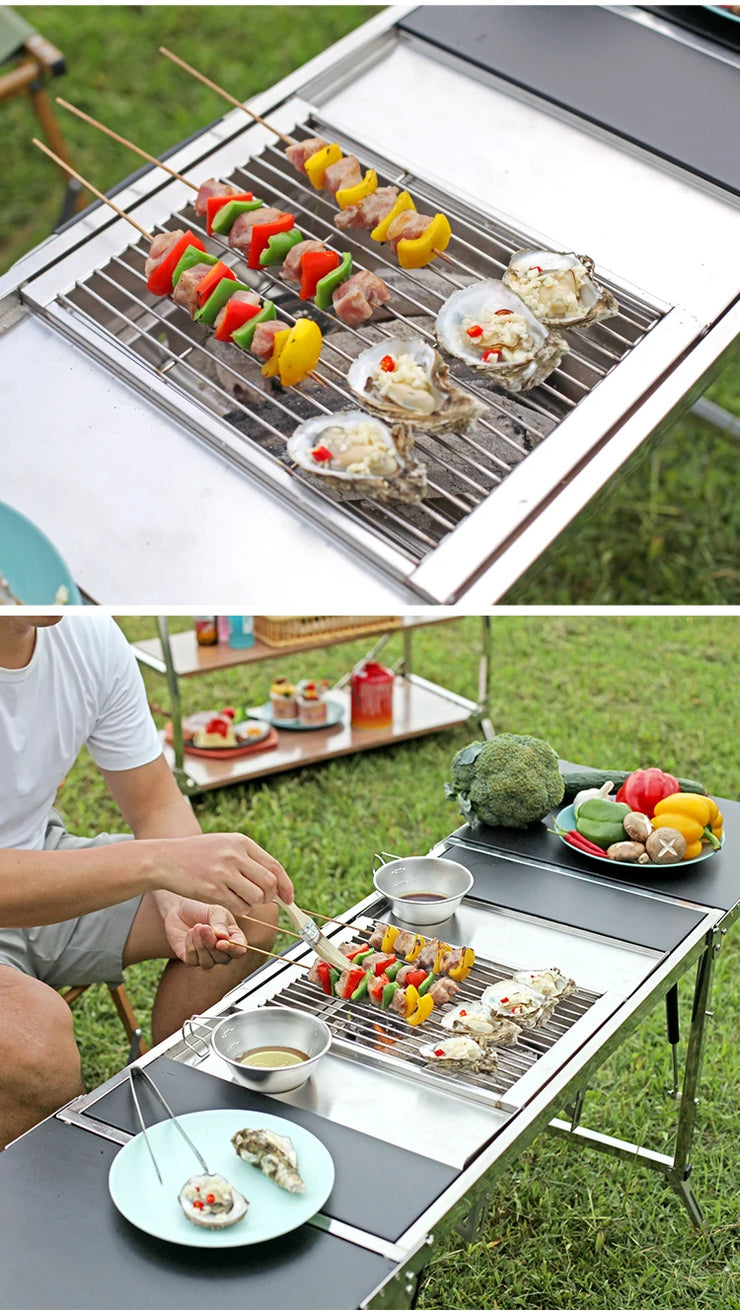 Outdoor  Camping IGT Folding Portable Table Barbecue Rack BBQ Household Novelty Tourism Cool Camping Supplies gear Grill