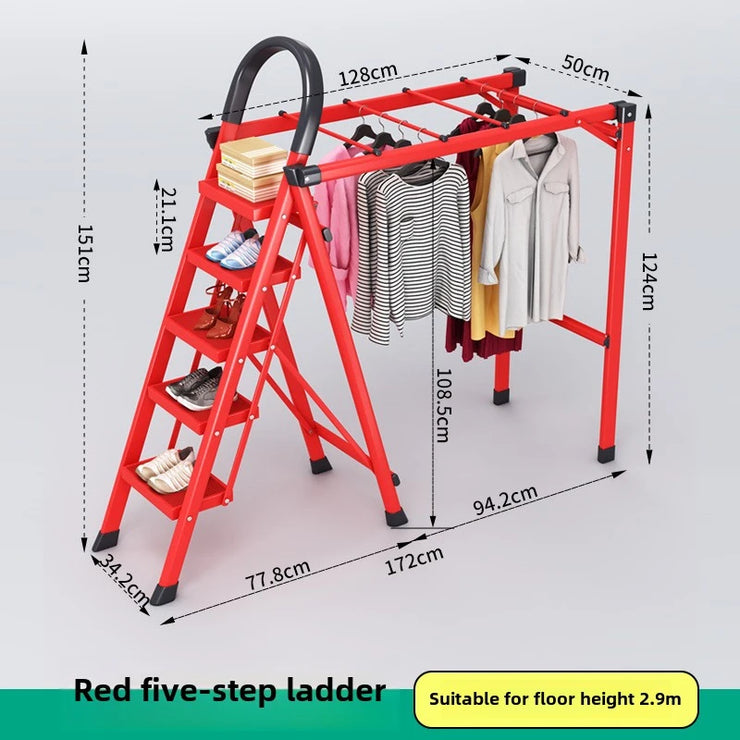 Multifunctional Folding Ladder – Space-Saving Herringbone Design, Dual-Purpose Clothes Rack for Home Use