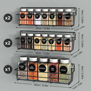 5pcs Wall Mounted Kitchen Shelves Black Metal Spice Storage Rack Hanging Pantry Seasoning Organizers Space Saving for Cabinet