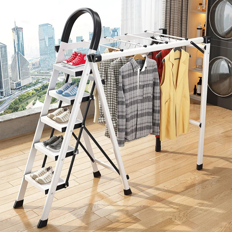 Multifunctional Folding Ladder – Space-Saving Herringbone Design, Dual-Purpose Clothes Rack for Home Use