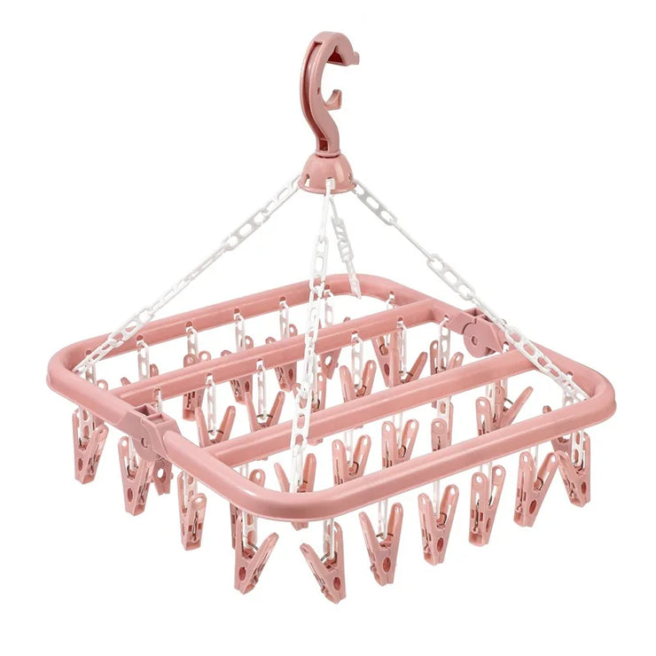 32 Clips Clothes Drying Hanger PP Windproof Clothespin for Underwear Sock Household Foldable Multi Functional Laundry Racks