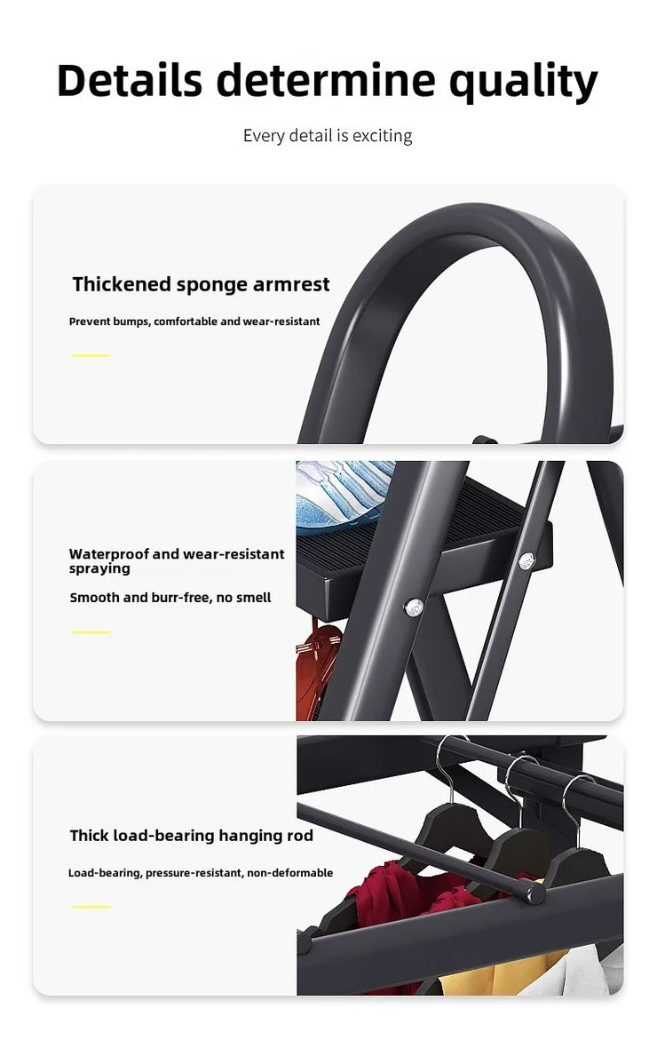 Multifunctional Folding Ladder – Space-Saving Herringbone Design, Dual-Purpose Clothes Rack for Home Use