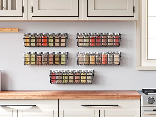 5PCS Adhesive Spices Storage Rack Black Iron Cabinet Organizer Wall Mounted Kitchen Shelves Household Multi-function Accessories