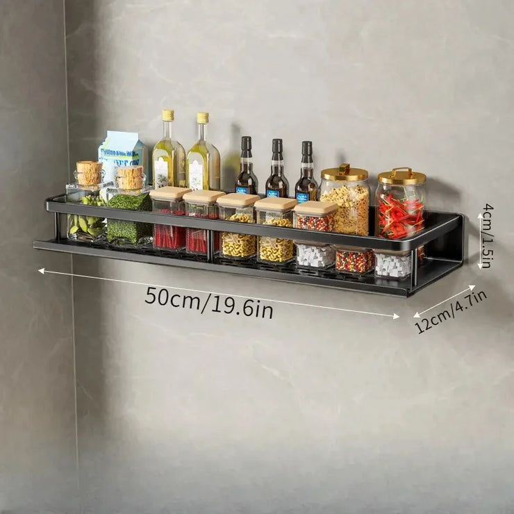 30/40/50CM Kitchen Rack Wall-mounted Spice Storage Rack with Hook Rod Kitchen Utensils Shovel Hook Rack Kitchen Accessories