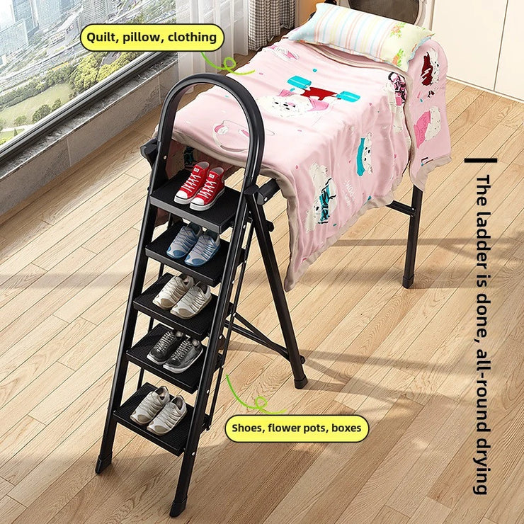 Multifunctional Folding Ladder – Space-Saving Herringbone Design, Dual-Purpose Clothes Rack for Home Use
