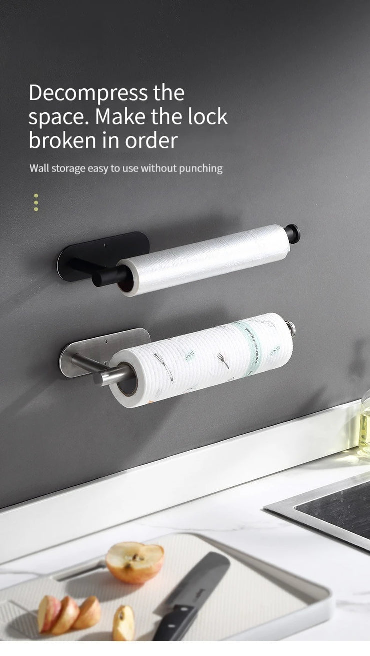 Stainless Steel Silver / Black Paper Towel Wipe Hanging Rack Can Store Cling Film Wipes Roll Paper Rack For The Kitchen Bathroom