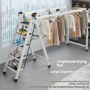 Multifunctional Folding Ladder with Retractable Clothes Rack – Zigzag Ladder for Home Use