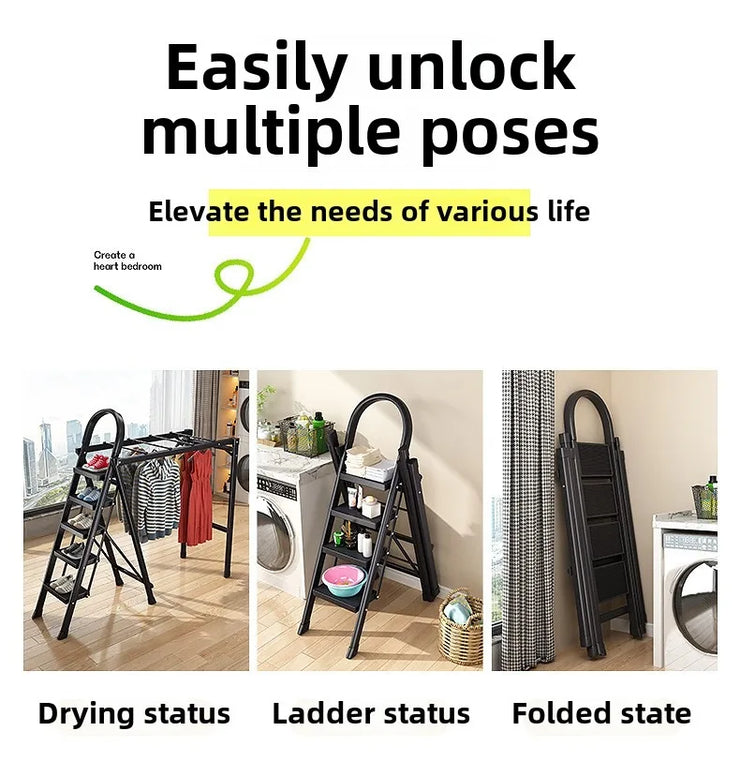 Multifunctional Folding Ladder – Space-Saving Herringbone Design, Dual-Purpose Clothes Rack for Home Use