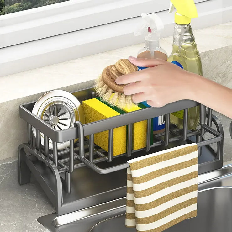 Kitchen Sink Organizer Rack – Sponge, Soap & Towel Holder, Drainage Shelf for Kitchen Accessories