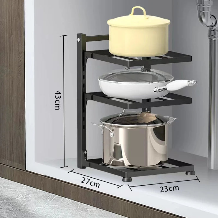 Kitchen Sink Storage Rack Multi-Layer Cooker Storage Rack For Home Stovetop Cabinets Adjustable Pot Rack