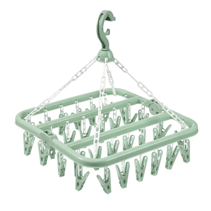 32 Clips Clothes Drying Hanger PP Windproof Clothespin for Underwear Sock Household Foldable Multi Functional Laundry Racks