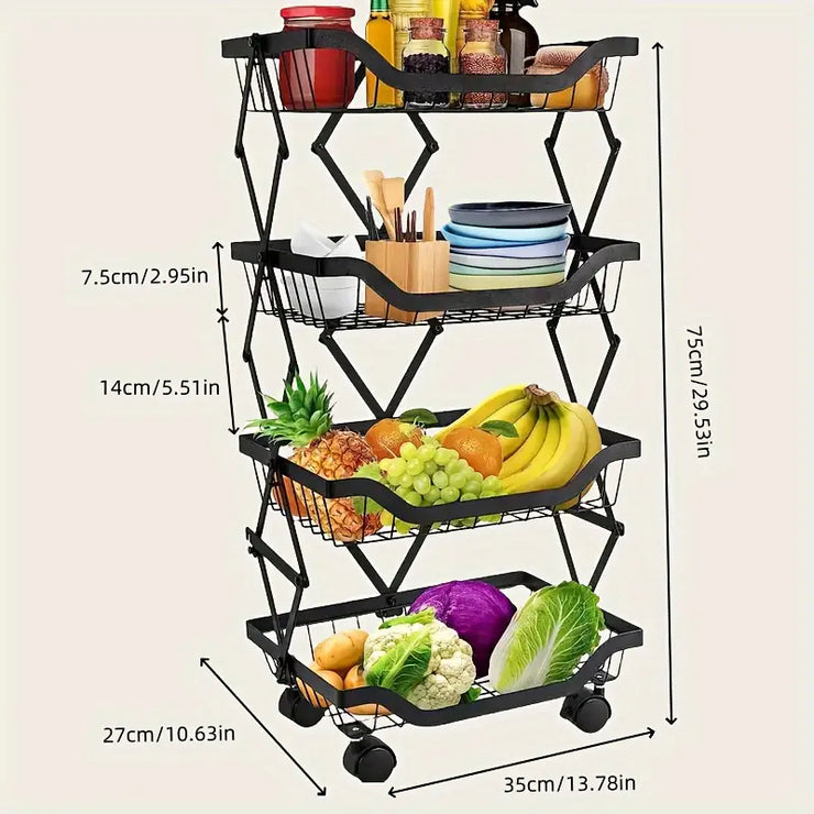4/5-Tier Foldable Kitchen Fruit Basket with Wheels