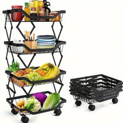 4/5-Tier Foldable Kitchen Fruit Basket with Wheels